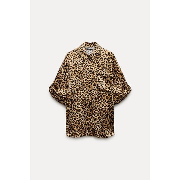 Zara Animal Print Oversized Button-Down Shirt - Picture 2 of 5